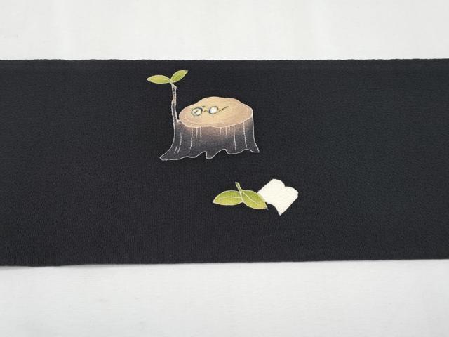 平和屋着物●極上　九寸名古屋帯　型染め　フクロウ　黒地　金彩　鬼しぼ縮緬　逸品　CYAA4255s6_6