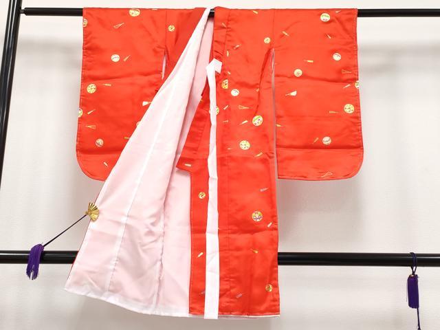 平和屋本店[]極上　七五三　女の子　3歳　祝着・襦袢・被布・草履・小物セット　鞠　扇子　金彩　逸品　新品　CYAA4275s6_1