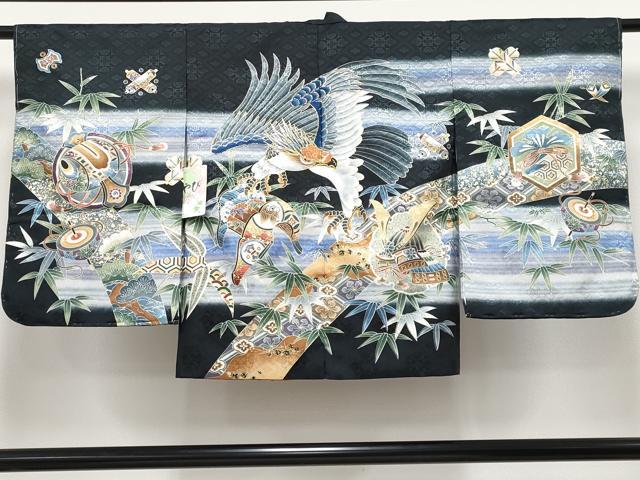 平和屋本店■極上　七五三　男の子　3歳　祝着・襦袢・羽織・行灯袴・草履・小物セット　鷹　兜　金彩　洗える着物　逸品　新品 CYAA4276s6_3