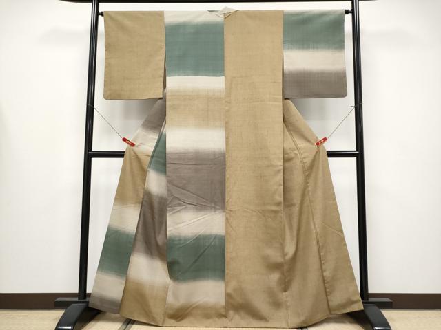 平和屋本店●極上　訪問着　紬地　横段文　朽葉色地　逸品　CYAA4283s6