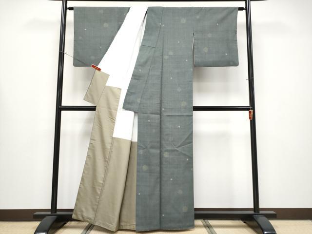平和屋本店●極上　本場結城紬　重要無形文化財　80亀甲　水玉　飛び亀甲柄　豆がら茶色地　証紙付き　逸品　CYAA4287s6_2