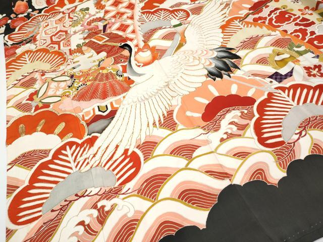 平和屋本店●極上　アンティーク　大正ロマン　振袖　駒刺繍　宝船飛鶴花文　金彩　逸品　CYAA4290s6_4
