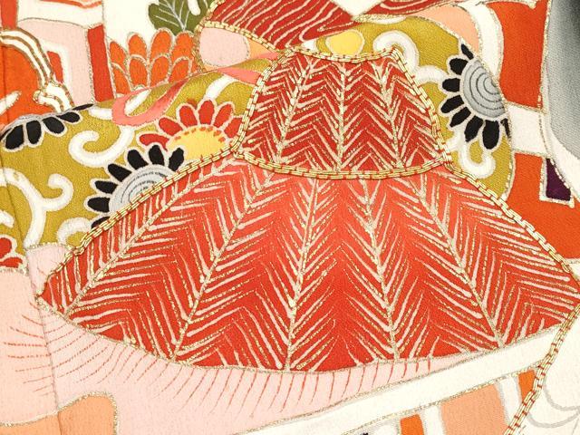 平和屋本店●極上　アンティーク　大正ロマン　振袖　駒刺繍　宝船飛鶴花文　金彩　逸品　CYAA4290s6_7