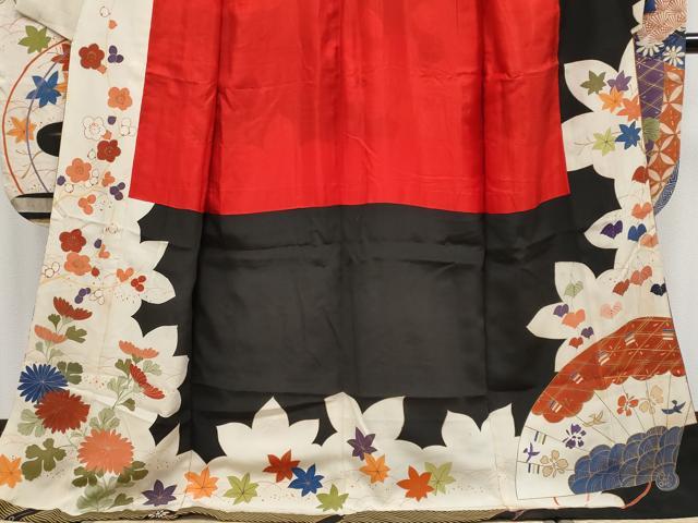 平和屋着物●極上　アンティーク　大正ロマン　振袖　駒刺繍　御所車枝花文　金彩　逸品　CYAA4332s6 平和屋着物○極上 アンティーク 大正ロマン 振袖 駒刺繍 御所車枝花文