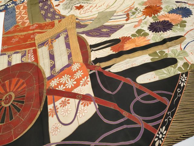 平和屋着物●極上　アンティーク　大正ロマン　振袖　駒刺繍　御所車枝花文　金彩　逸品　CYAA4332s6 平和屋着物○極上 アンティーク 大正ロマン 振袖 駒刺繍 御所車枝花文