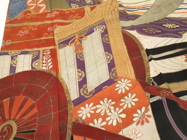 平和屋着物●極上　アンティーク　大正ロマン　振袖　駒刺繍　御所車枝花文　金彩　逸品　CYAA4332s6 平和屋着物○極上 アンティーク 大正ロマン 振袖 駒刺繍 御所車枝花文