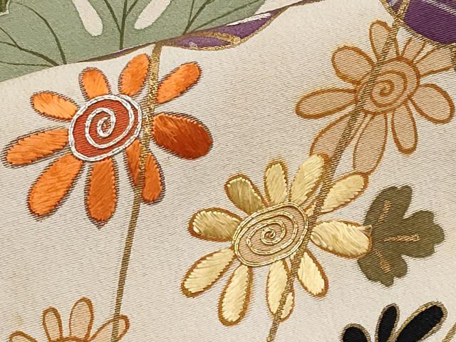 平和屋着物●極上　アンティーク　大正ロマン　振袖　駒刺繍　御所車枝花文　金彩　逸品　CYAA4332s6_7