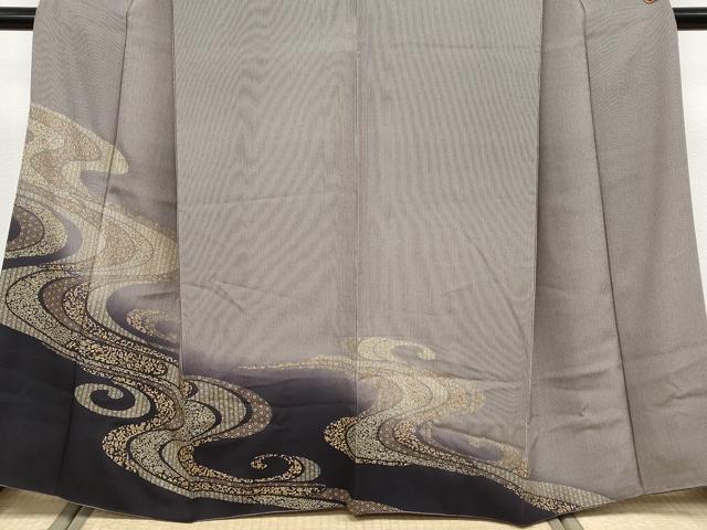 平和屋着物●極上　印傳　訪問着　江戸小紋　流水花唐草文　万筋　黒紅色×白　金彩　さが美扱い　逸品　CYAA4334s6_3