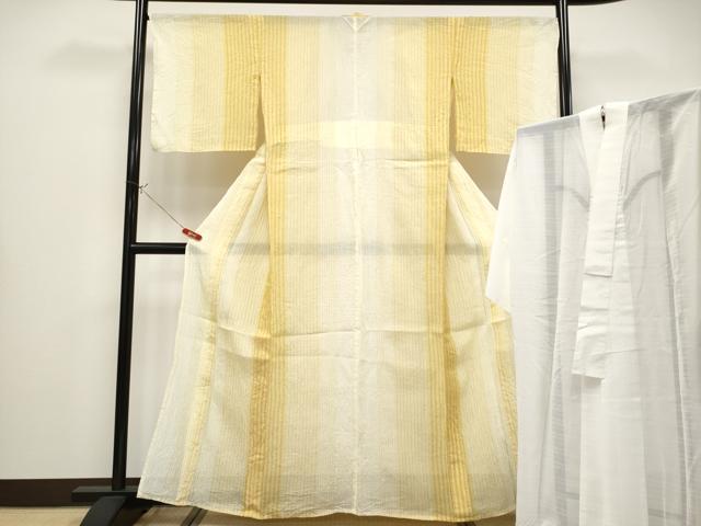 平和屋本店＊極上　夏物　本場小千谷ちぢみ・長襦袢セット　縞　麻　やまと誂製　逸品　CYAA4339s6 平和屋本店＊極上 夏物 本場小千谷ちぢみ・長襦袢セット 縞 麻 やまと