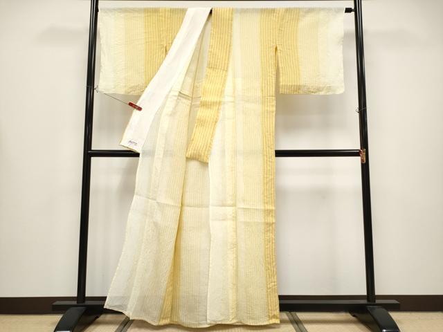 平和屋本店＊極上　夏物　本場小千谷ちぢみ・長襦袢セット　縞　麻　やまと誂製　逸品　CYAA4339s6 平和屋本店＊極上 夏物 本場小千谷ちぢみ・長襦袢セット 縞 麻 やまと