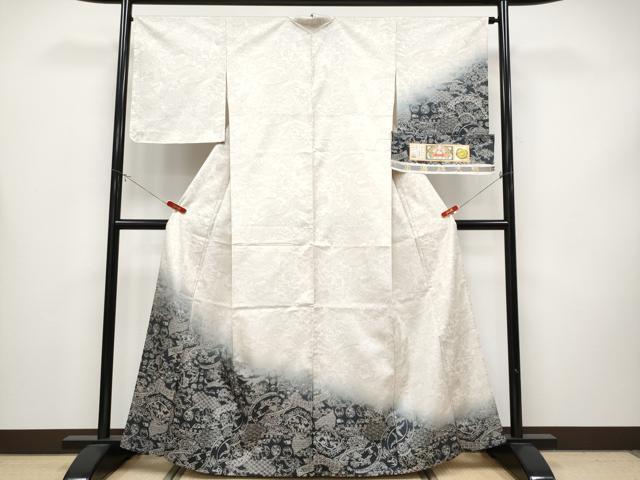 平和屋着物▽極上　訪問着　本場縞大島紬　単衣　草木小紋　花鳥風景文　武島織物謹製　証紙付き　逸品　未使用　CYAA4350s6 33,800円