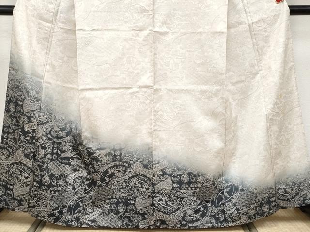 平和屋着物▽極上　訪問着　本場縞大島紬　単衣　草木小紋　花鳥風景文　武島織物謹製　証紙付き　逸品　未使用　CYAA4350s6