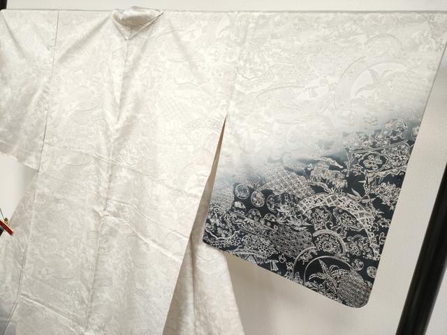 平和屋着物▽極上　訪問着　本場縞大島紬　単衣　草木小紋　花鳥風景文　武島織物謹製　証紙付き　逸品　未使用　CYAA4350s6