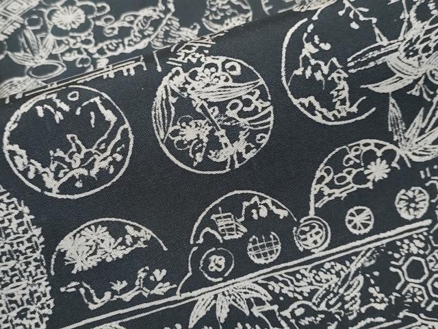 平和屋着物▽極上　訪問着　本場縞大島紬　単衣　草木小紋　花鳥風景文　武島織物謹製　証紙付き　逸品　未使用　CYAA4350s6