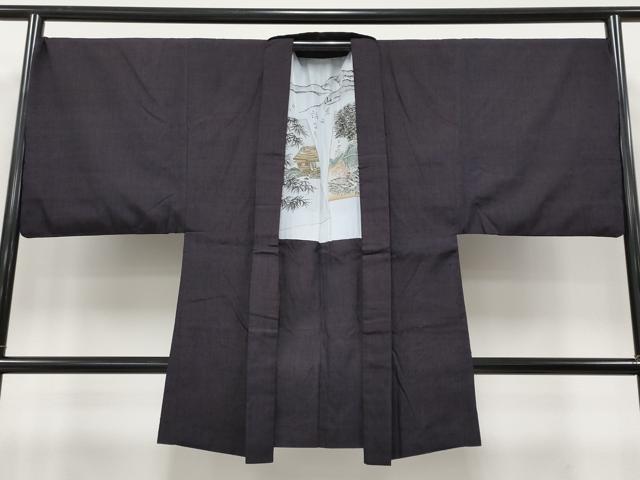 平和屋本店●極上　男性　本場結城紬　重要無形文化財　アンサンブル　色無地　黒紅色地　逸品　CYAA4395s6_6