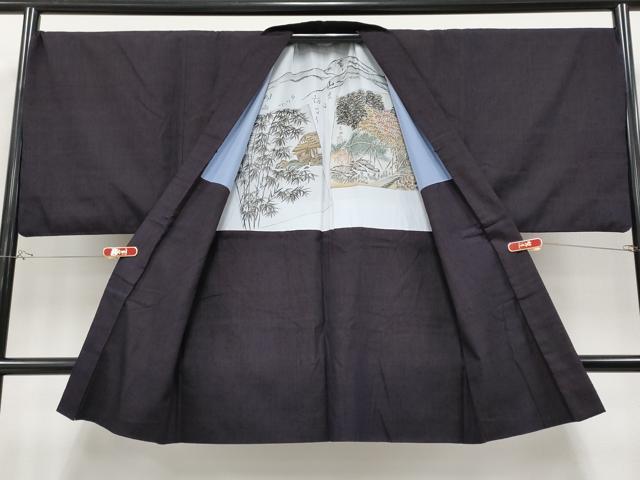 平和屋本店●極上　男性　本場結城紬　重要無形文化財　アンサンブル　色無地　黒紅色地　逸品　CYAA4395s6_8