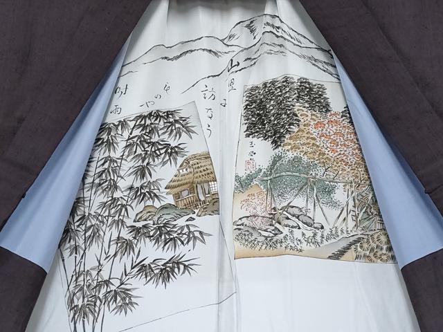 平和屋本店●極上　男性　本場結城紬　重要無形文化財　アンサンブル　色無地　黒紅色地　逸品　CYAA4395s6_9