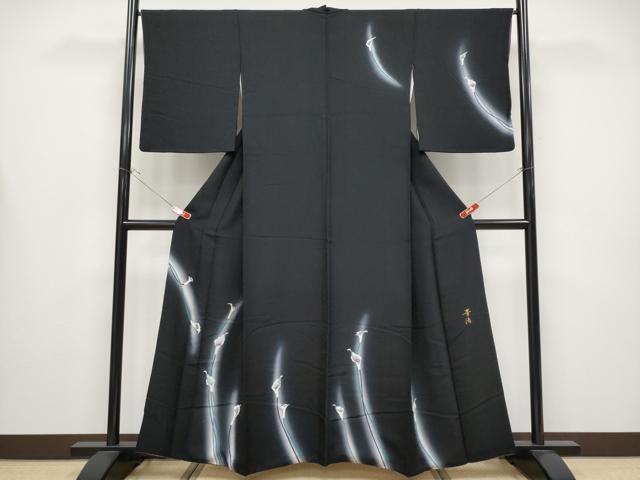 平和屋本店●極上　巨匠　前田華清　手描き　訪問着　カラー　暈し染め　黒地　逸品　CYAA4427s6