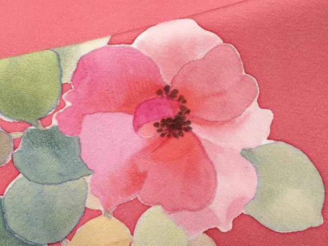 平和屋着物○極上 小紋 手描き 草花文 薔薇色地 逸品 CYAA4455s6