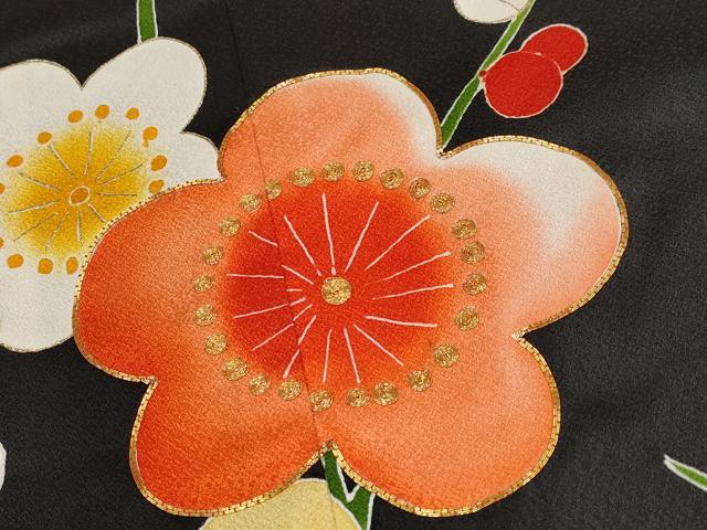平和屋着物[]極上　七五三　女の子　7歳　祝着・袋帯セット　駒刺繍　枝梅文　黒地　金彩　逸品　CYAA4458s6_2