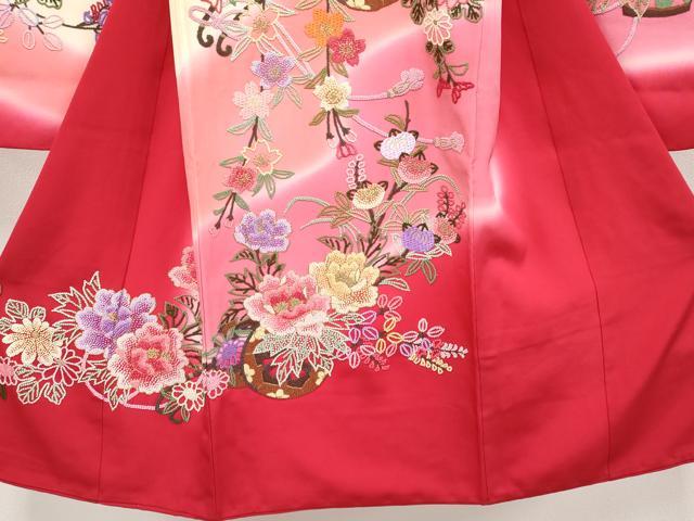 平和屋本店[]極上 七五三　女の子　7歳　祝着　中国三大刺繍　相良刺繍　総刺繍　花車文　暈し染　金糸　朱・緋色　逸品 未使用 CYAA4466s6