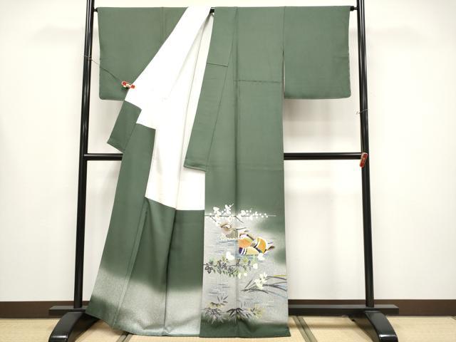 平和屋着物●極上　人間国宝・羽田登喜男 　色留袖　鴛鴦　暈し染め　金銀彩　藍媚茶色地　逸品　未使用　CYAA4479s6_1