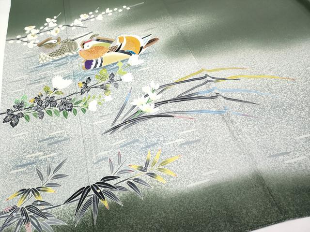 平和屋着物●極上　人間国宝・羽田登喜男 　色留袖　鴛鴦　暈し染め　金銀彩　藍媚茶色地　逸品　未使用　CYAA4479s6_3