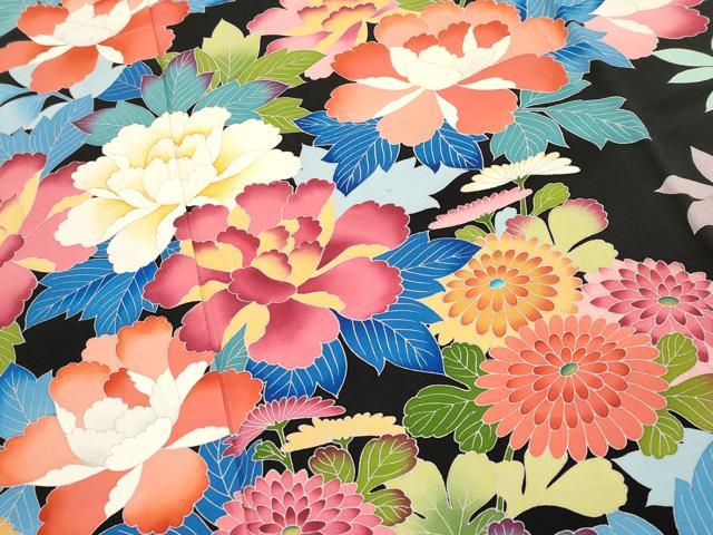 平和屋本店●極上　振袖　友禅　作家物　草花文　黒地　逸品　CYAA4481s6_2