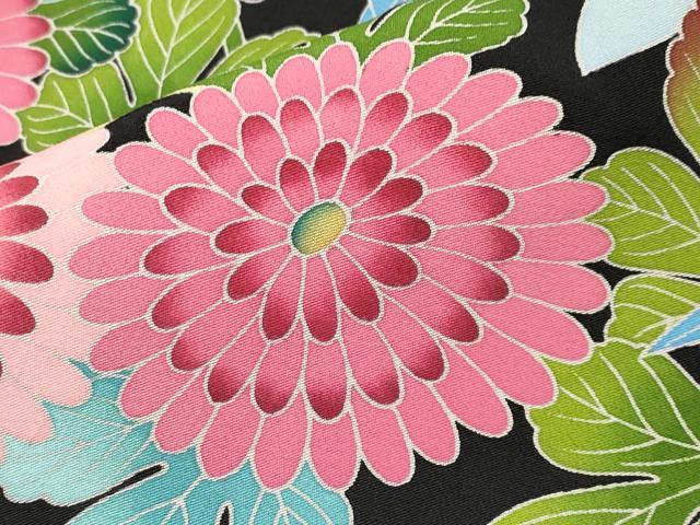 平和屋本店●極上　振袖　友禅　作家物　草花文　黒地　逸品　CYAA4481s6_6