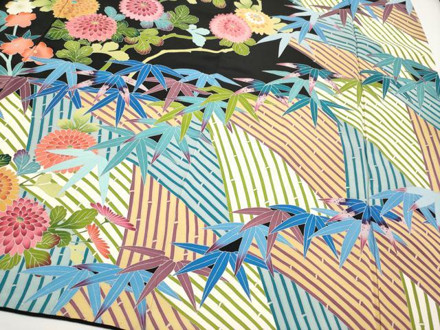 平和屋本店●極上　振袖　友禅　作家物　草花文　黒地　逸品　CYAA4481s6_4