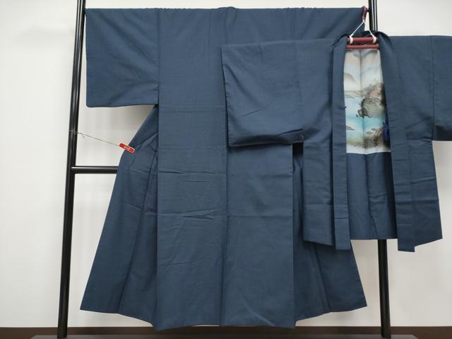 平和屋着物□男性 紬 アンサンブル 雨絣 褐返色 正絹 逸品 AABF8404fw