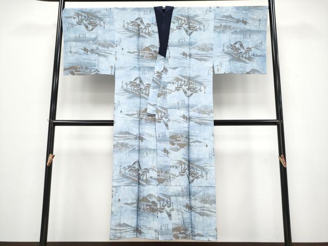 平和屋着物＊夏物 男性 小千谷ちぢみ 霞文 麻 逸品 CAAU4458ut