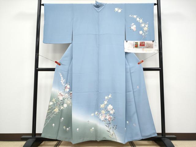 平和屋着物●極上　本加賀友禅作家　佐藤有季子　訪問着　枝花文　暈し染め　三越扱い　証紙付き　青藤色地　逸品　CYAA4551s6