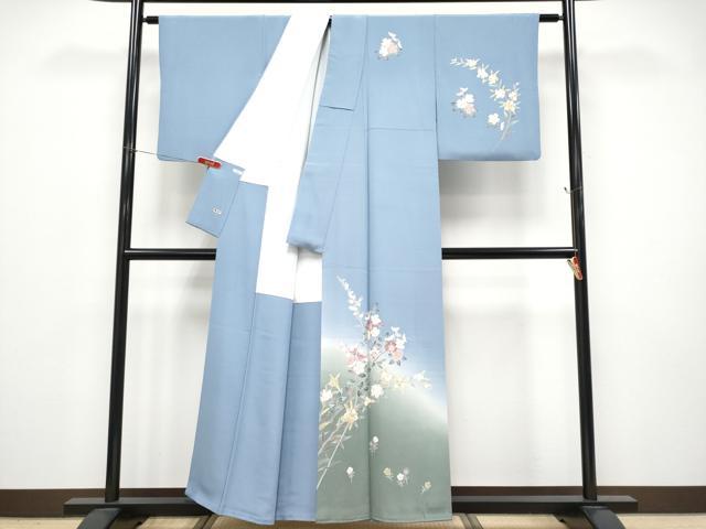 平和屋着物●極上　本加賀友禅作家　佐藤有季子　訪問着　枝花文　暈し染め　三越扱い　証紙付き　青藤色地　逸品　CYAA4551s6_1
