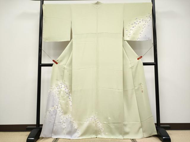 平和屋着物●極上　湘南友禅　内田芳光　訪問着　花煌路　暈し染め　金彩　若芽色地　逸品　未使用　CYAA4554s6