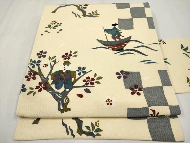 平和屋着物●極上　全通柄　九寸名古屋帯　日本昔話　浅黄色地　逸品　未使用　CYAA4612s6