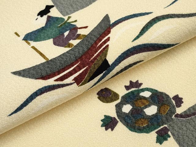 平和屋着物●極上　全通柄　九寸名古屋帯　日本昔話　浅黄色地　逸品　未使用　CYAA4612s6