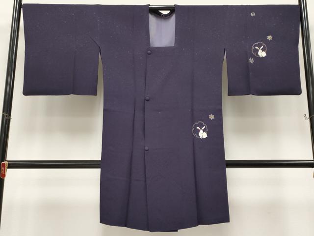 平和屋着物∞極上　道行コート　ロング丈　刺繍　雪輪兎　金彩　深紫色地　逸品　CYAA4637s6