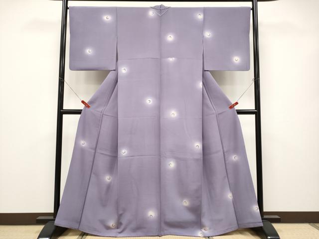 平和屋着物●極上　小紋　蛍暈し　舞花文　鳩羽色地　まるやま扱い　反端付き　逸品　CYAA4650s6_1
