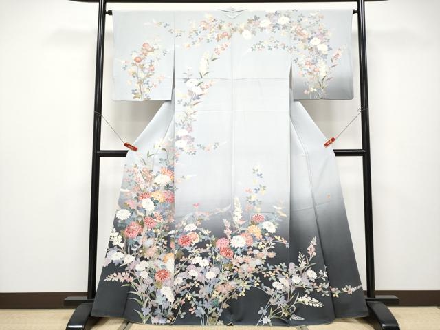 平和屋本店●極上　十日町　加賀草木友禅の第一人者　田村哲彦　訪問着　枝菊文　暈し染め　逸品　CYAA4652s6