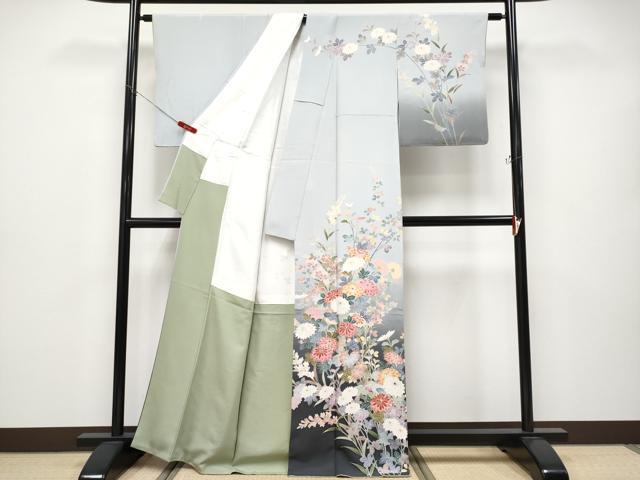 平和屋本店●極上　十日町　加賀草木友禅の第一人者　田村哲彦　訪問着　枝菊文　暈し染め　逸品　CYAA4652s6_1