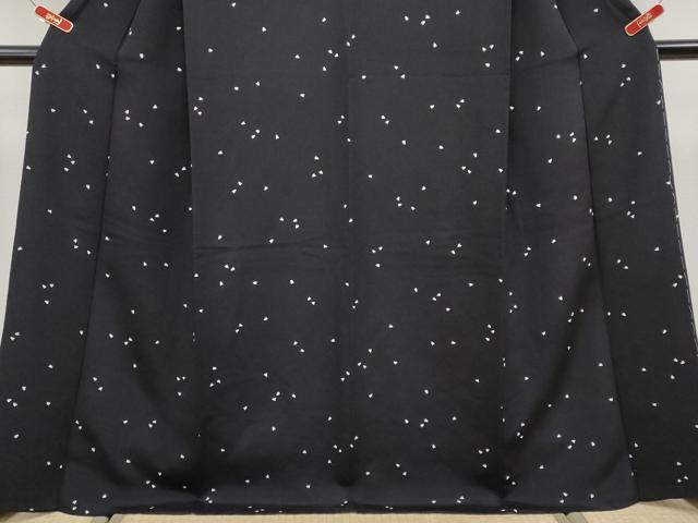 平和屋着物●極上　小紋　舞花びら　黒地　鬼しぼ縮緬　逸品　未使用　CYAA4767s6_4