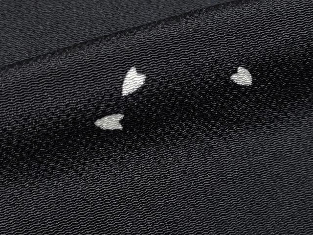 平和屋着物●極上　小紋　舞花びら　黒地　鬼しぼ縮緬　逸品　未使用　CYAA4767s6_7