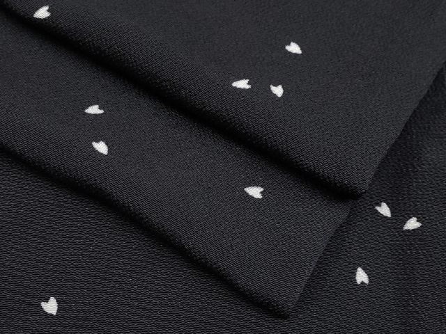 平和屋着物●極上　小紋　舞花びら　黒地　鬼しぼ縮緬　逸品　未使用　CYAA4767s6