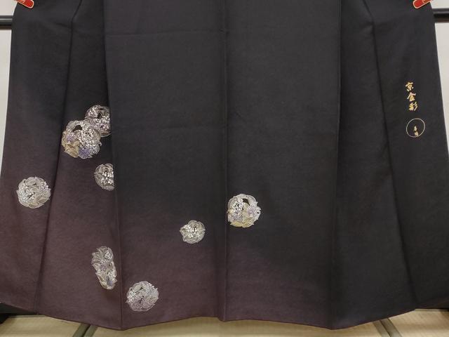 平和屋本店●極上　金彩友禅　卓越技能者・名工・和田光正　京金彩　華陽　訪問着　枝花文　暈し染め　黒地　金銀彩　逸品　CYAA4774s6_3