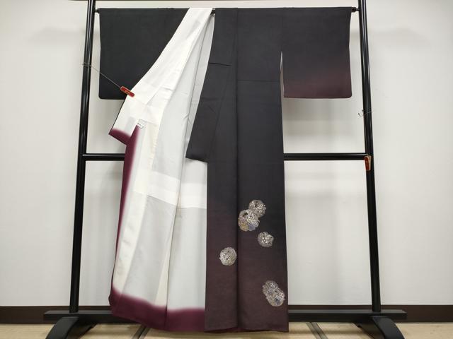 平和屋本店●極上　金彩友禅　卓越技能者・名工・和田光正　京金彩　華陽　訪問着　枝花文　暈し染め　黒地　金銀彩　逸品　CYAA4774s6_1