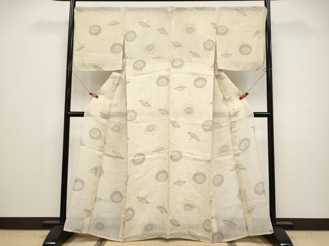 平和屋着物＊極上　夏物　本場小千谷ちぢみ　番傘　薄香色地　麻　逸品　CYAA4784s6_1