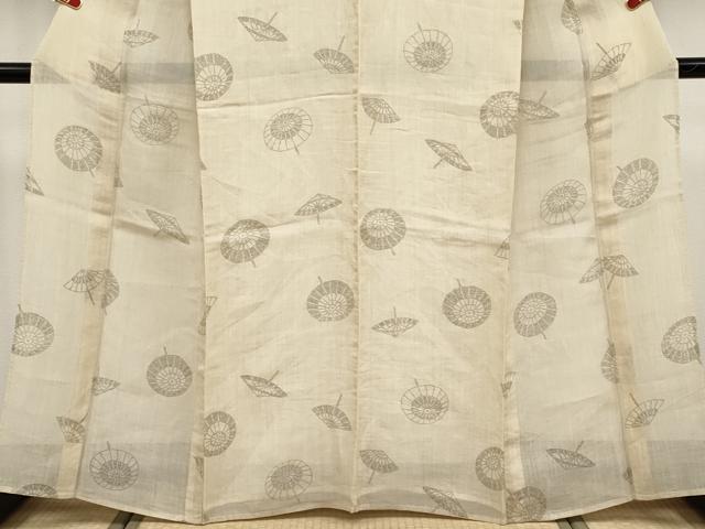 平和屋着物＊極上　夏物　本場小千谷ちぢみ　番傘　薄香色地　麻　逸品　CYAA4784s6_4
