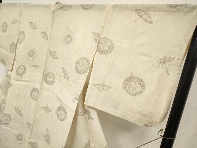 平和屋着物＊極上　夏物　本場小千谷ちぢみ　番傘　薄香色地　麻　逸品　CYAA4784s6_3