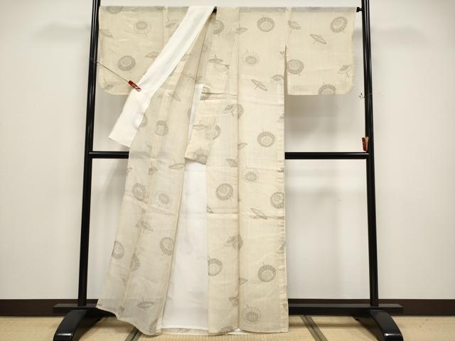 平和屋着物＊極上　夏物　本場小千谷ちぢみ　番傘　薄香色地　麻　逸品　CYAA4784s6_2